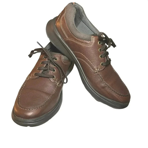 Clark’s Men’s Bradley Vibe Tan Tumbled Leather Shoes Brown Size 10 - Picture 2 of 9